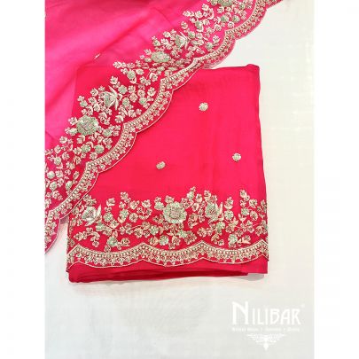 Hot Pink Organza Unstitched Suit