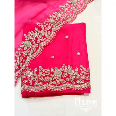 Hot Pink Organza Unstitched Suit