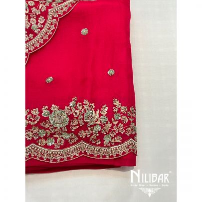Hot Pink Organza Unstitched Suit