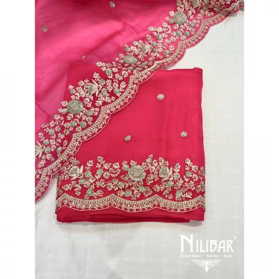 Hot Pink Organza Unstitched Suit