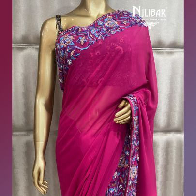 Hot Pink Georgette Saree