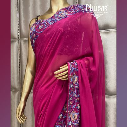 Hot Pink Georgette Saree