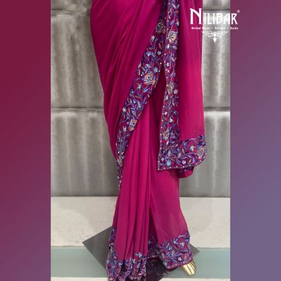 Hot Pink Georgette Saree