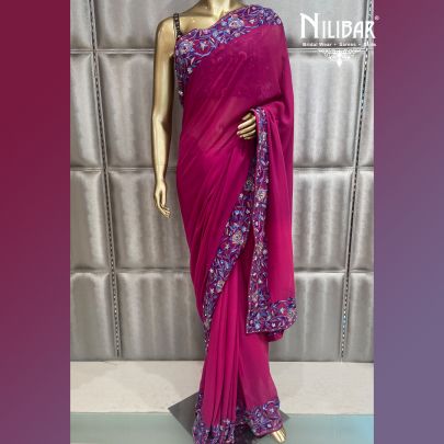 Hot Pink Georgette Saree