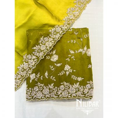 Olive Green Organza Unstitched Suit