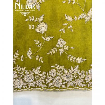 Olive Green Organza Unstitched Suit