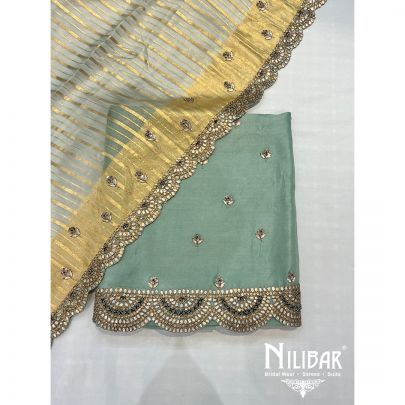 Pista Green Organza Unstitched Suit