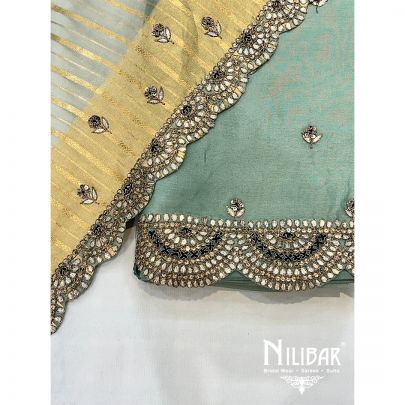 Pista Green Organza Unstitched Suit