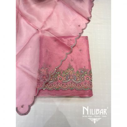 Baby Pink Organza Unstitched Suit