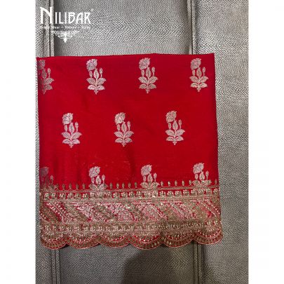 Scarlet Red Brocade Silk Unstitched Suit