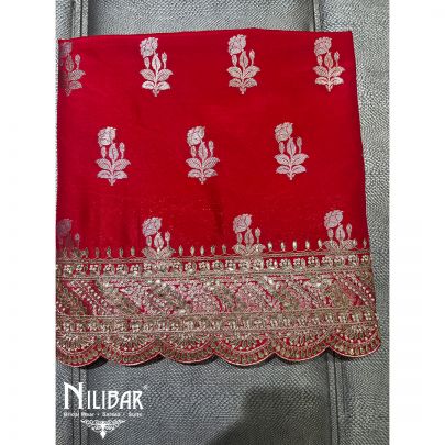 Scarlet Red Brocade Silk Unstitched Suit