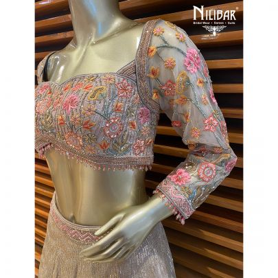 Beige Silk and Georgette lehenga