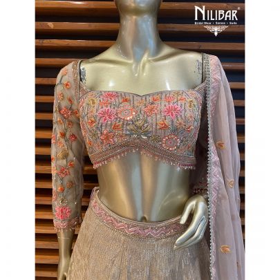 Beige Silk and Georgette lehenga