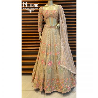 Beige Silk and Georgette lehenga