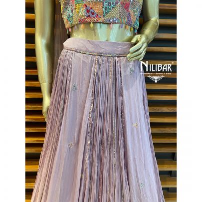 Lilac and Multicolor Chinon Lehenga  