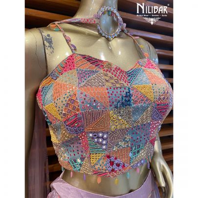 Lilac and Multicolor Chinon Lehenga  