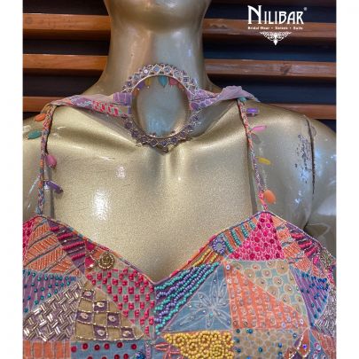 Lilac and Multicolor Chinon Lehenga  