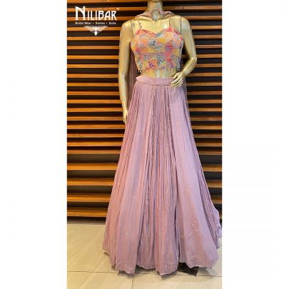 Lilac and Multicolor Chinon Lehenga  