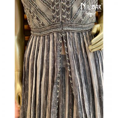 Gray and Black Chinon and net Lehenga