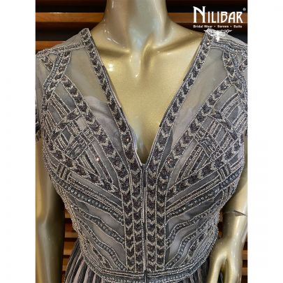 Gray and Black Chinon and net Lehenga