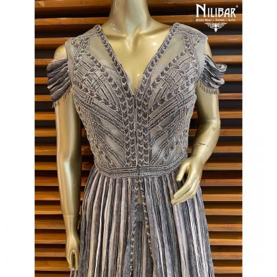 Gray and Black Chinon and net Lehenga