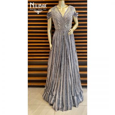Gray and Black Chinon and net Lehenga