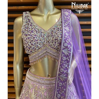 Dark Violet Net Lehenga