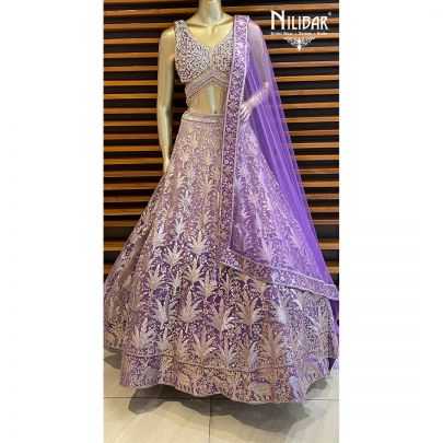 Dark Violet Net Lehenga