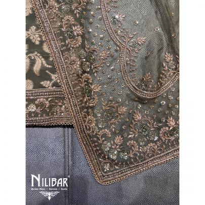 Olive Green Organza Unstitched Suit