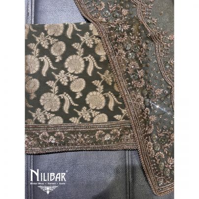 Olive Green Organza Unstitched Suit