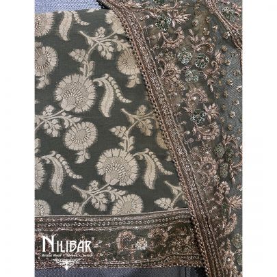 Olive Green Organza Unstitched Suit