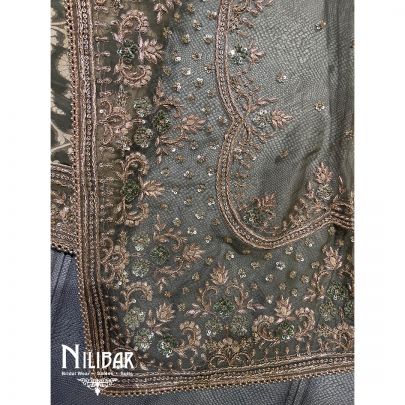 Olive Green Organza Unstitched Suit