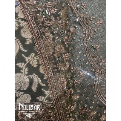 Olive Green Organza Unstitched Suit