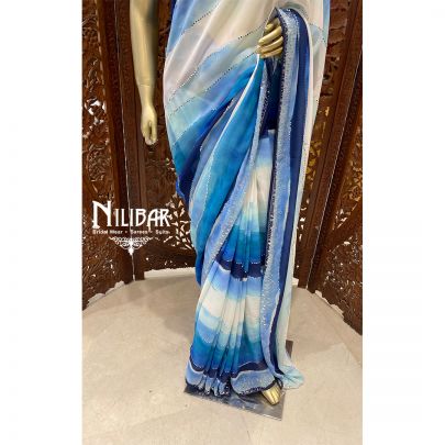 Blue and Multicolor Georgette Printed Saree