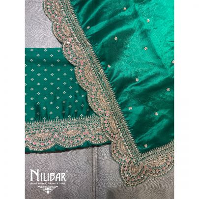 Bottle Green Brocade Silk Unstitched Suit