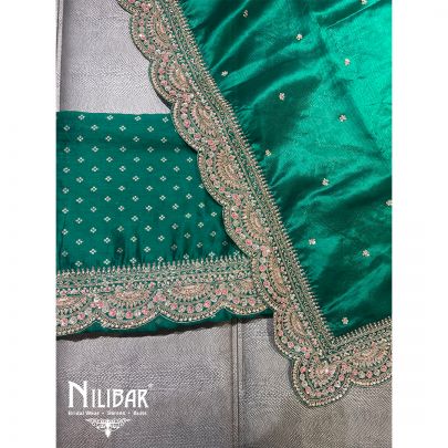 Bottle Green Brocade Silk Unstitched Suit