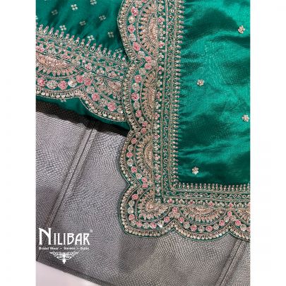Bottle Green Brocade Silk Unstitched Suit