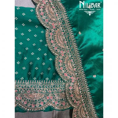 Bottle Green Brocade Silk Unstitched Suit