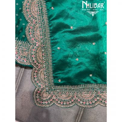 Bottle Green Brocade Silk Unstitched Suit