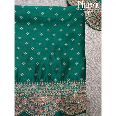 Bottle Green Brocade Silk Unstitched Suit