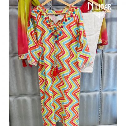 Magenta and Green Cotton Pant Suit