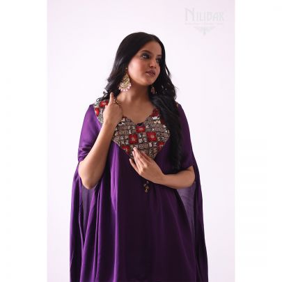Egg Plant Purple Satin Straight Pant Suit