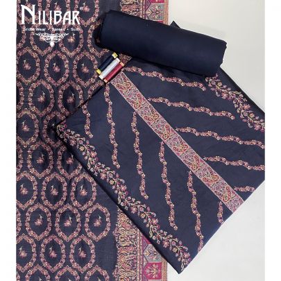 Slate Blue Organic Silk Unstitched Suit