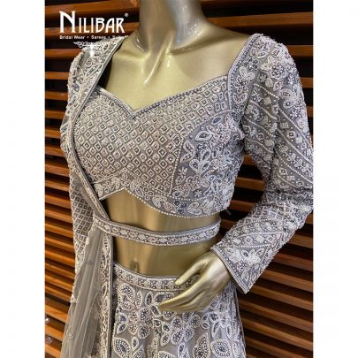 Silver Grey Lame and Net Lehenga