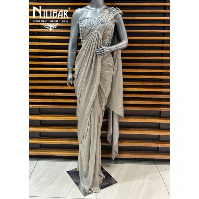 Gray Lycra Drape Saree