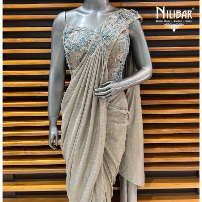 Gray Lycra Drape Saree