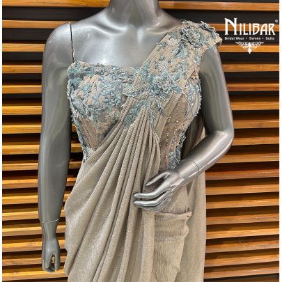 Gray Lycra Drape Saree
