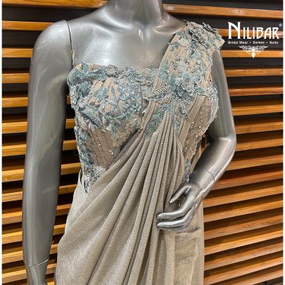 Gray Lycra Drape Saree