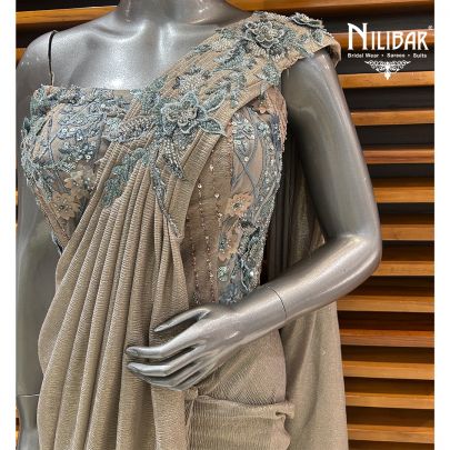 Gray Lycra Drape Saree