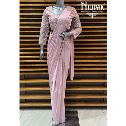 Light Rose Pink Lycra Drape Saree